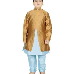SG Yuvraj Kids Gold & Blue Textured Pattern Full Sleeves Kurta Set-image-70