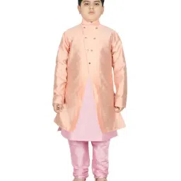 SG Yuvraj Kids Peach & Pink Textured Pattern Full Sleeves Kurta Set-image-50