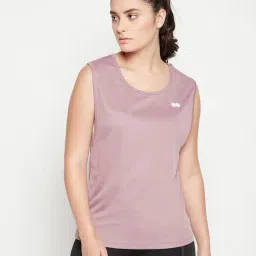 Clovia Dusty Pink Printed Round Neck Tank Top-image-5