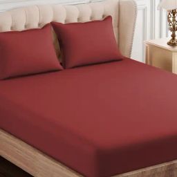 SEJ by Nisha Gupta Solid Burgundy 300 TC Cotton King Bed Sheet with 2 Pillow Covers-2