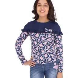 Cutecumber Kids Navy & Pink Floral Print Full Sleeves Top-image-99