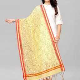Satrani Beige Cotton Silk Woven Pattern Dupatta-picture-16