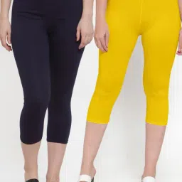 Gracit Yellow & Navy Mid Rise Capris - Pack Of 2-image-50