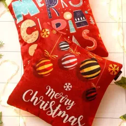 HOSTA HOMES Christmas Theme Digital Print Multicolor Velvet Cushion Covers - Set of 2-image-18