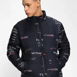 Bewakoof Navy Loose Fit Graphic Print Oversized Puffer Jacket-47