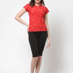 Cukoo Red & Black Printed Top Capri Set-image-16