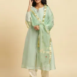 W Green Woven Pattern Dupatta image 1