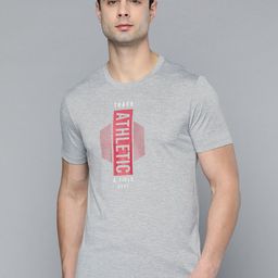 Alcis Men Grey Melange & Red Typography Printed T-shirt-5