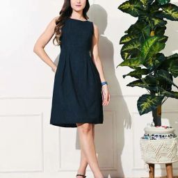 DECKEDUP Blue Striped Shift Dress-image-16