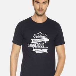 OBOW Men Navy Blue Printed Round Neck Pure Cotton T-shirt-image-64