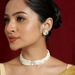 Teejh Jodha Light Gold Necklace Set-image-31