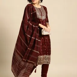 Anouk Ethnic Motifs Embroidered Regular Sequinned Kurta with Trousers & With Dupatta image 1