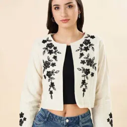 Akkriti by Pantaloons Cream Cotton Embroidery Crop Jacket-image-92