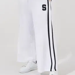 Styli White Flare Fit Striped Cotton Trackpants-picture-30