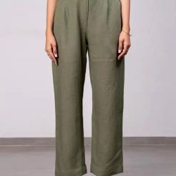 Zebein India Olive Green Viva La Frida Ivan Linen Zipper Pants-image-76