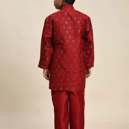 Pro-Ethic Style Developer Boys Red Sequence Full Sleeves Self Design Indowestern Sets image 2