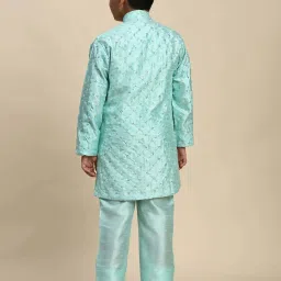 Pro-Ethic Style Developer Boys Firozi Sequence Full Sleeves Self Design Indowestern Sets image 2