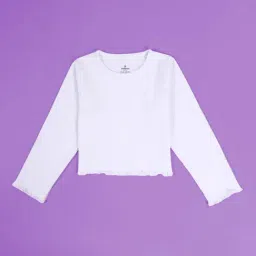Kiddopanti Girls White Cotton Crop T-Shirt-picture-1
