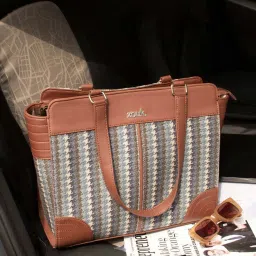 ZOUK Bombay Houndstooth Printed Tote Handbag image 2