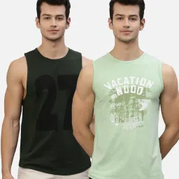 Rigo Dark Green & Light Green Slim Fit Printed Vests - Pack of 2 image 1