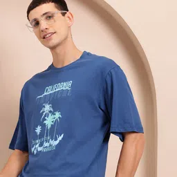 Mast & Harbour Men Tropical Printed Pure Cotton Drop-Shoulder Sleeves T-shirt-image-84