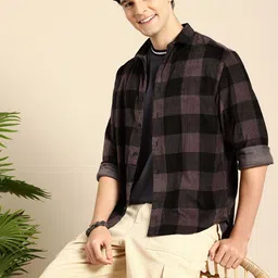 Mast & Harbour Pure Cotton Corduroy Opaque Checked Relaxed Fit Casual Shirt-picture-2