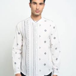 Indus Route By Pantaloons White Cotton Regular Fit Printed Shirt-image-18