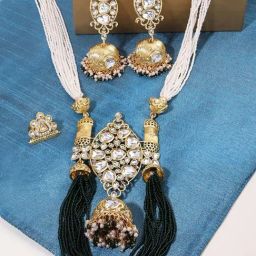 Zaveri Pearls Green Multistrand Beaded Long Kundan Necklace Earring Ring Set-ZPFK16019-image-27