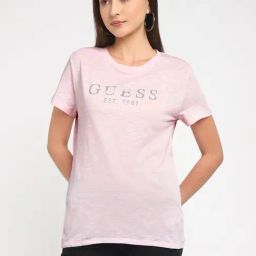 Guess Pink Cotton Print Short sleeve T-Shirt-image-41