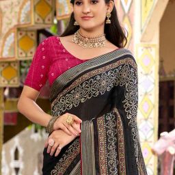 Saree Mall Black Chiffon Self Saree with Blouse Piece-picture-47