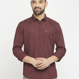 Basics Wine Cotton Slim Fit Printed Shirt-image-14