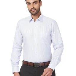 Raymond Blue Cotton Contemporary Fit Striped Shirt-picture-34