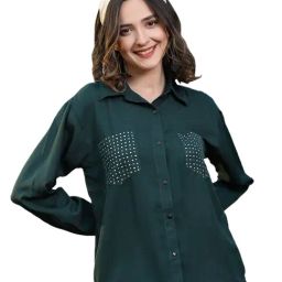 Melon by PlusS Dark Green Embellished Casual Shirt-image-26