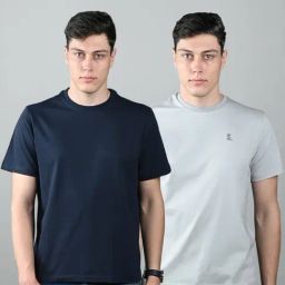 Louis Stitch Multicolored Cotton Regular Fit Plain T-Shirt (Pack of 2)-image-69
