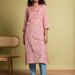 Taneira Light Pink Regular Fit Floral Print Kurtas-picture-20