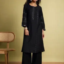 Taneira Black Regular Fit Embellished Kurtas-image-56