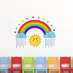 rawpockets Multicoloured Rainbow With Sun & Clouds Wall Stickers-image-16