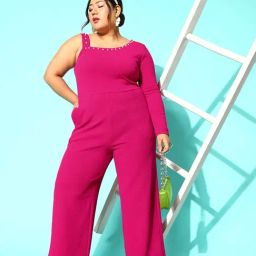 KASSUALLY Pink Solid Basic Jumpsuit-image-29