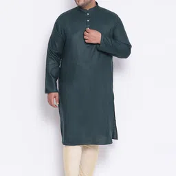 KISAH PLUS Men Green & Cream-Coloured Solid Kurta with Churidar-11