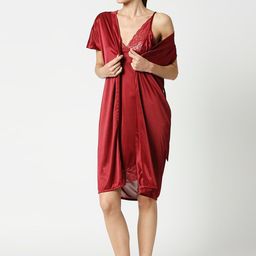 AV2 Maroon Solid Nightdress with Robe-picture-4