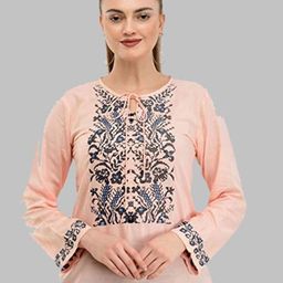 TAARAA Women  Peach-Coloured Floral Print Tie-Up Neck Top-image-47