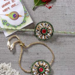 NVR Gold Kundan-Studded Handcrafted Wraparound Rakhi Set with Roli Chawal - Set of 2-29
