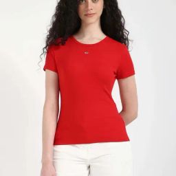 Tommy Hilfiger Red Cotton Solid T-Shirt-picture-19