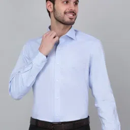 Cantabil Blue Cotton Regular Fit Self Formal Shirt-image-65