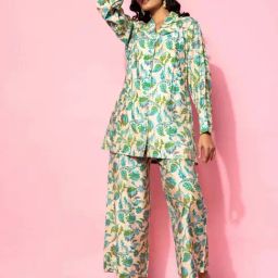 Libas Beige Printed Silk Blend Co-Ords-image-3