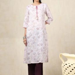 Soch Off White Linen Regular Fit Floral Print Kurtas-8