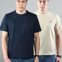 Louis Stitch Multicolored Cotton Regular Fit Plain T-Shirt (Pack of 2)-image-70