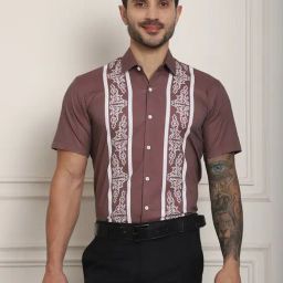 Indian Needle Choco Brown Regular Fit Printed Shirt-image-26