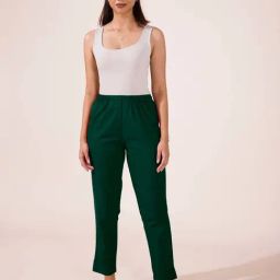 Go Colors! Green Cotton Mid Rise Pencil Pants-image-2