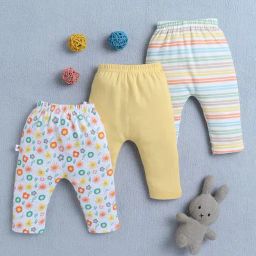 Bumzee Girls Yellow & White Diaper Pants Leggings Pyjamas Pack Of 3 New Born-image-20